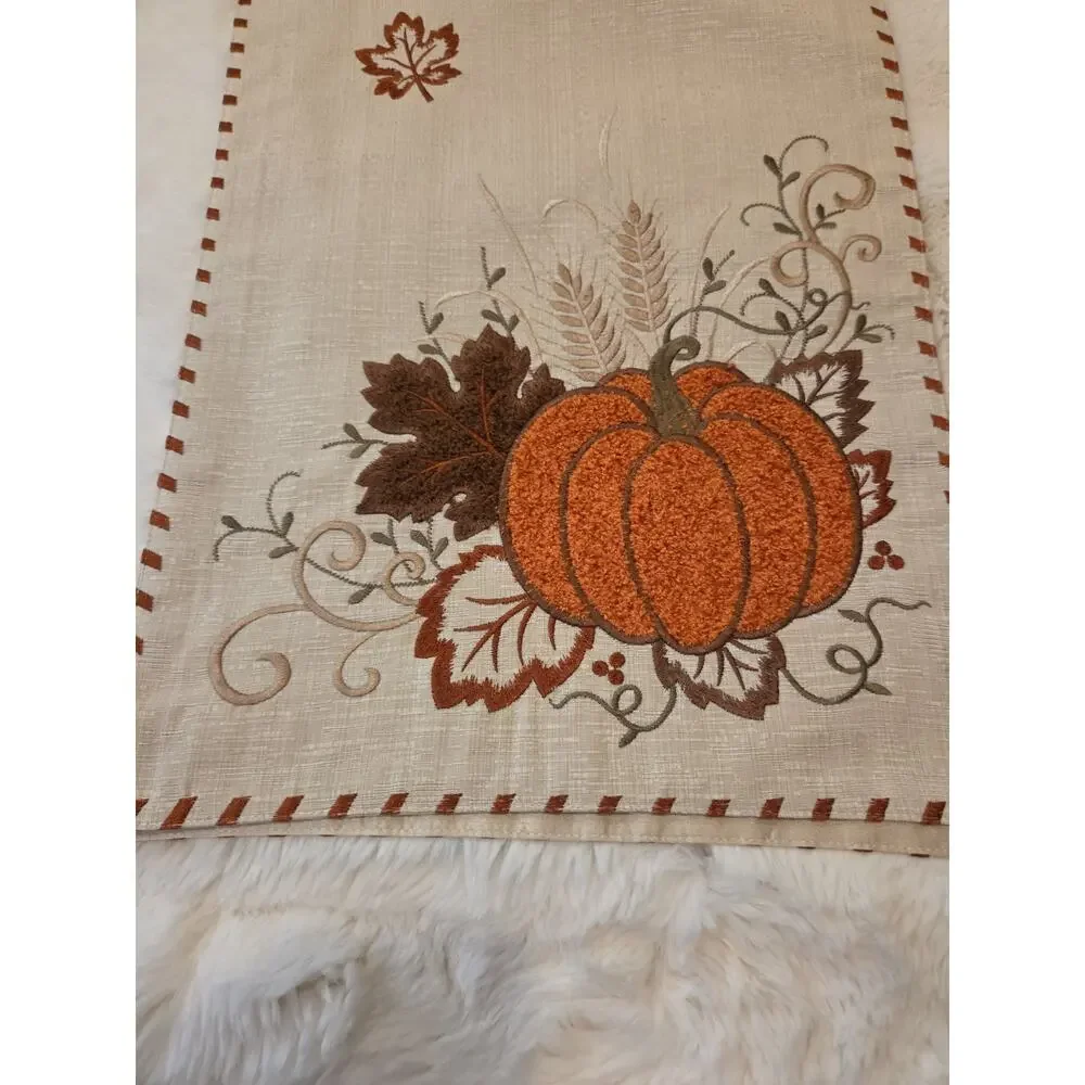 Brand New Wellesley Manor Harvest Collection Embroidered Pumpkin Table Runner...